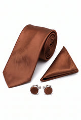 Men’s Copper Tie Set with Pocket Square and Cufflinks