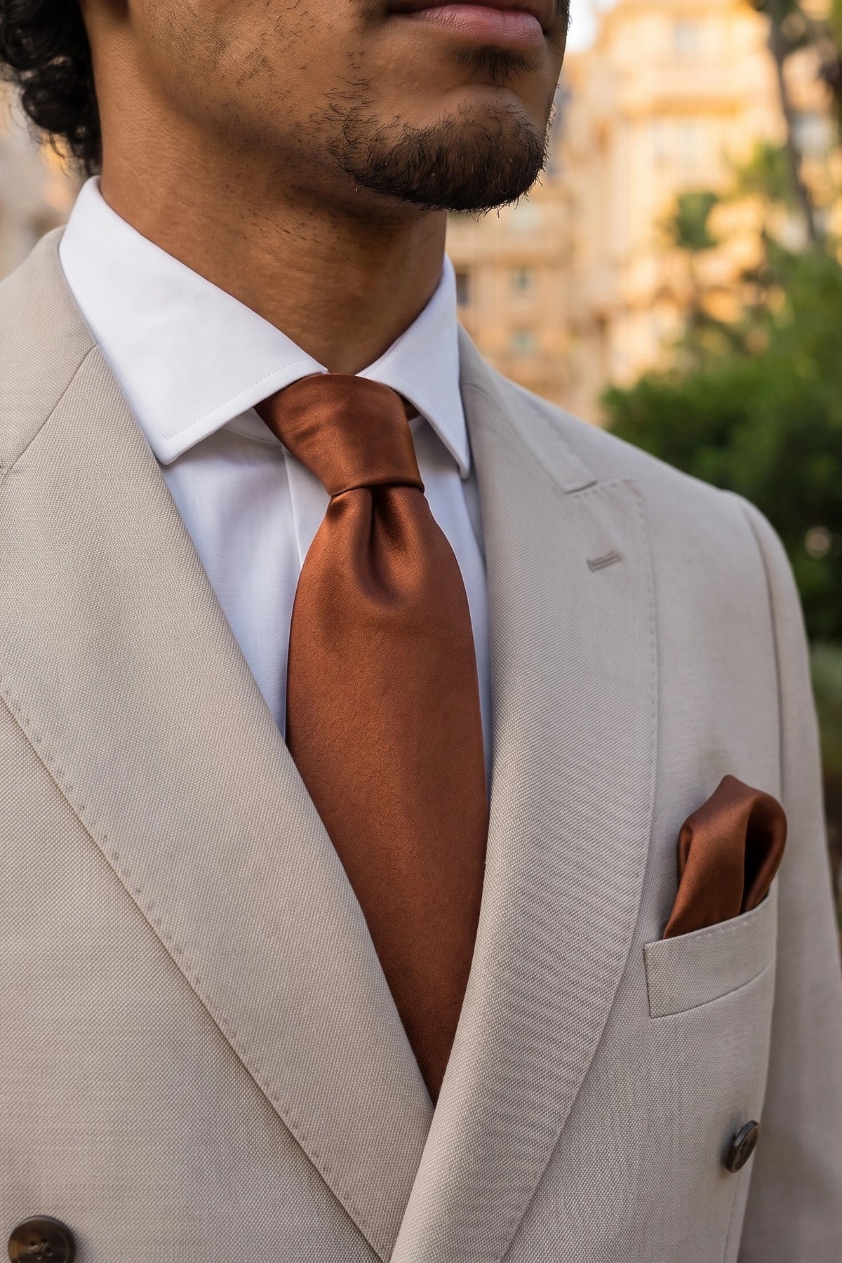 Men’s Copper Tie Set with Pocket Square and Cufflinks