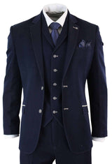 Mens Denim-Blue 3 Piece Suit