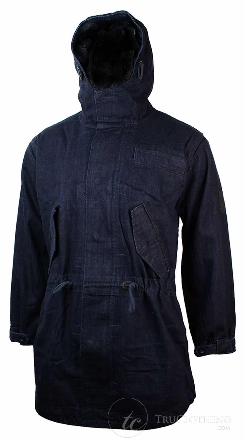 Mens Denim Overcoat Hooded Jeans Jacket Fleece Lined 3/4 Trench Duffle