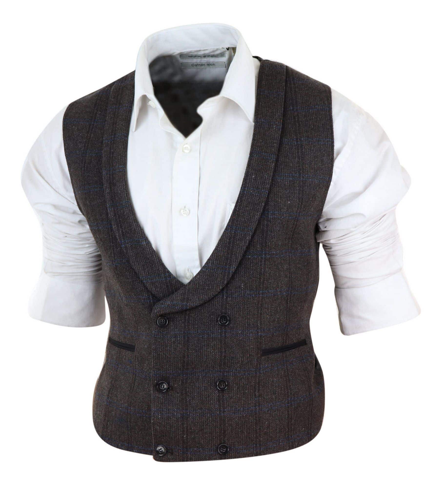 Mens Double Breasted Tweed Waistcoat