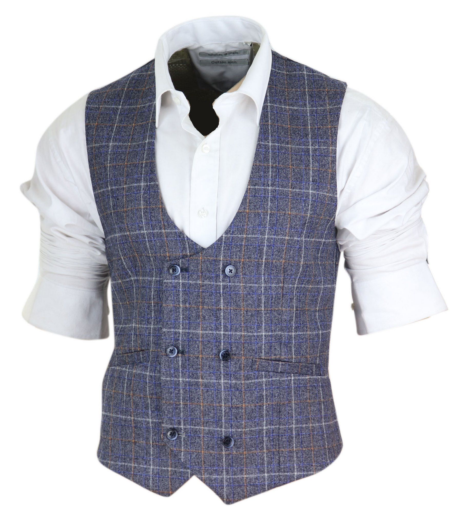Mens Double Breasted Waistcoat with Chain - Cavani Bonita - Blue
