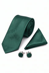 Men’s Forest Green Tie Set with Pocket Square and Cufflinks