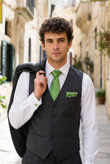 Men’s Green Tie Set with Matching Pocket Square and Cufflinks