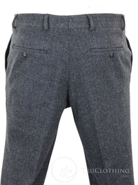 Mens Grey Charcoal Tweed Herringbone Wool Trousers - Charcoal