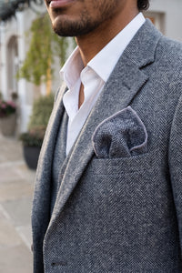 Men’s Grey Tweed Wool Blend Pocket Square
