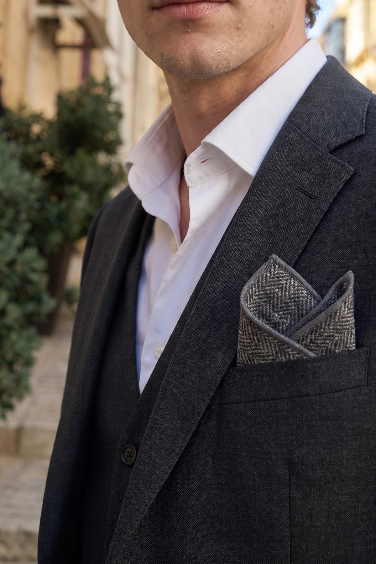 Men’s Grey Tweed Wool Blend Pocket Square