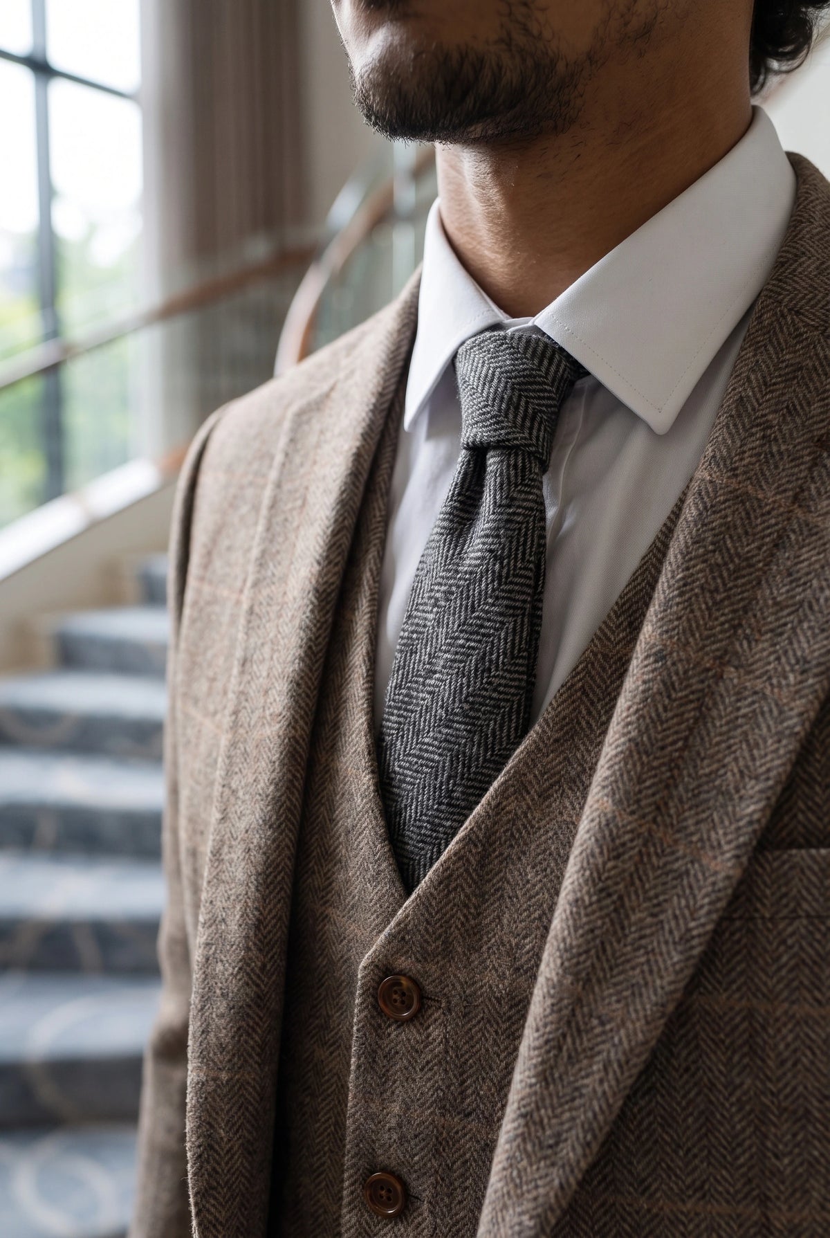 Men’s Grey Wool Blend Tweed Tie