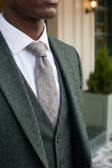 Men’s Grey Wool Tweed Herringbone Check Tie