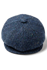Mens Herringbone Blue Tweed 8 Panel Cap