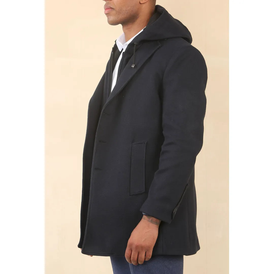 Men's Hooded Wool Blend Classic Overcoat