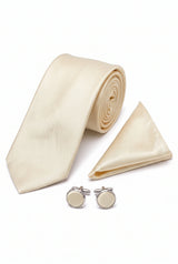 Men’s Ivory Tie Set with Pocket Square and Cufflinks