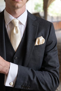Men’s Ivory Tie Set with Pocket Square and Cufflinks