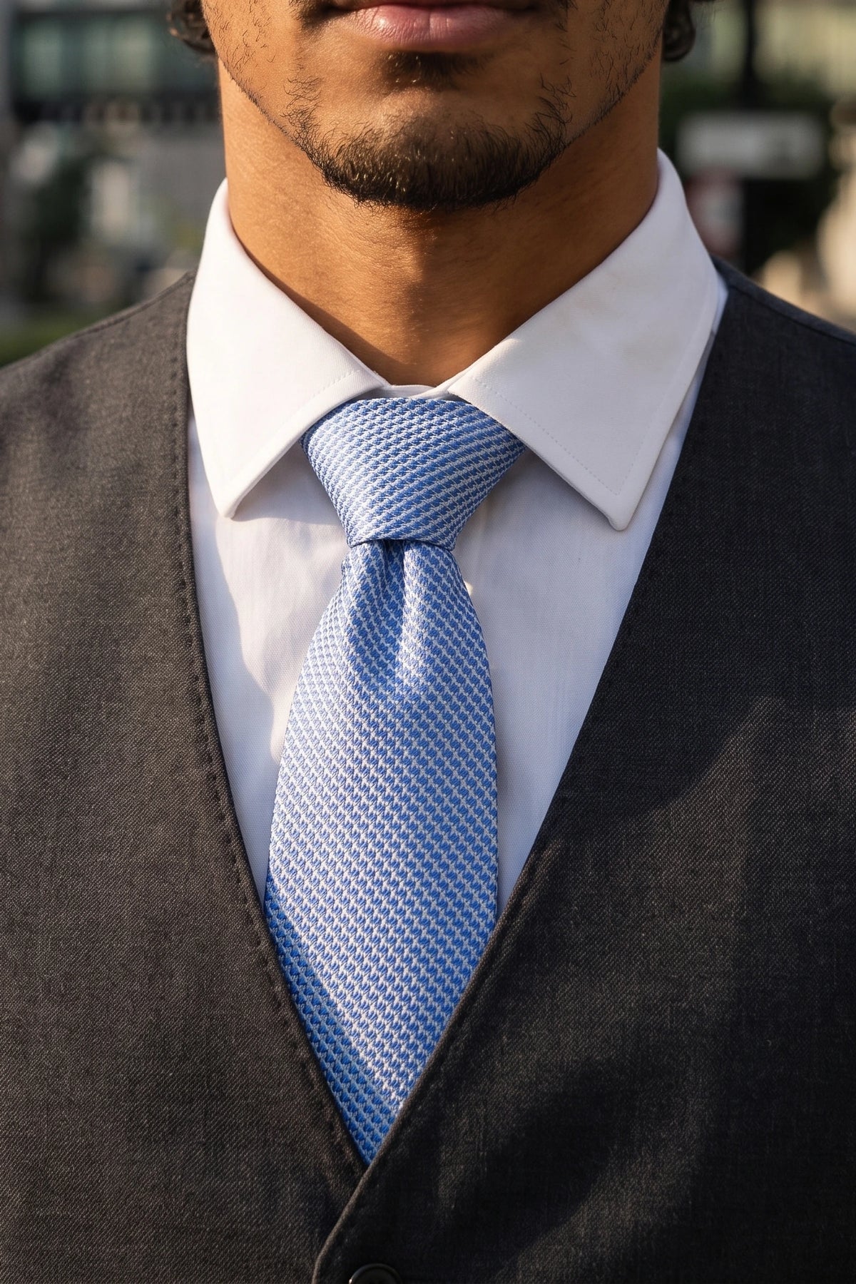 Men’s Light Blue Textured Woven Tie
