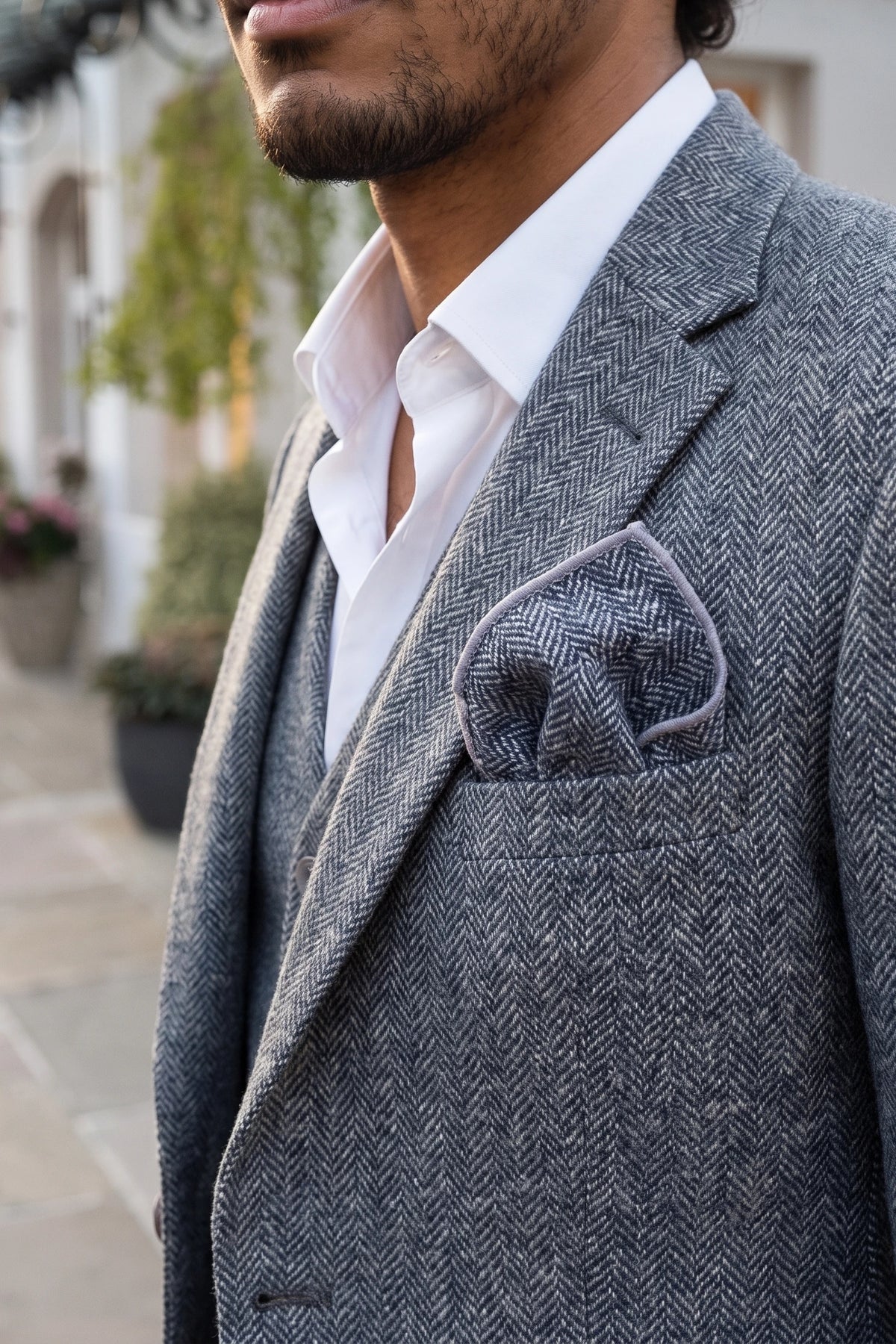 Men’s Light Blue Tweed Wool Blend Pocket Square