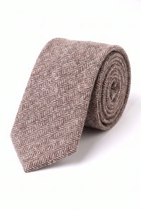 Men’s Light Brown Herringbone Wool Blend Tweed Tie