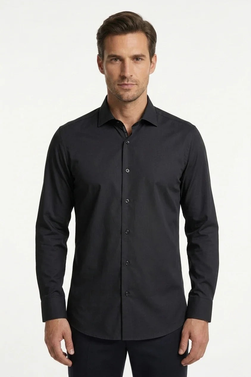 Men's Long Sleeve Button-Down Dress Shirt - Black