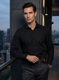 Men's Long Sleeve Button-Down Dress Shirt - Black