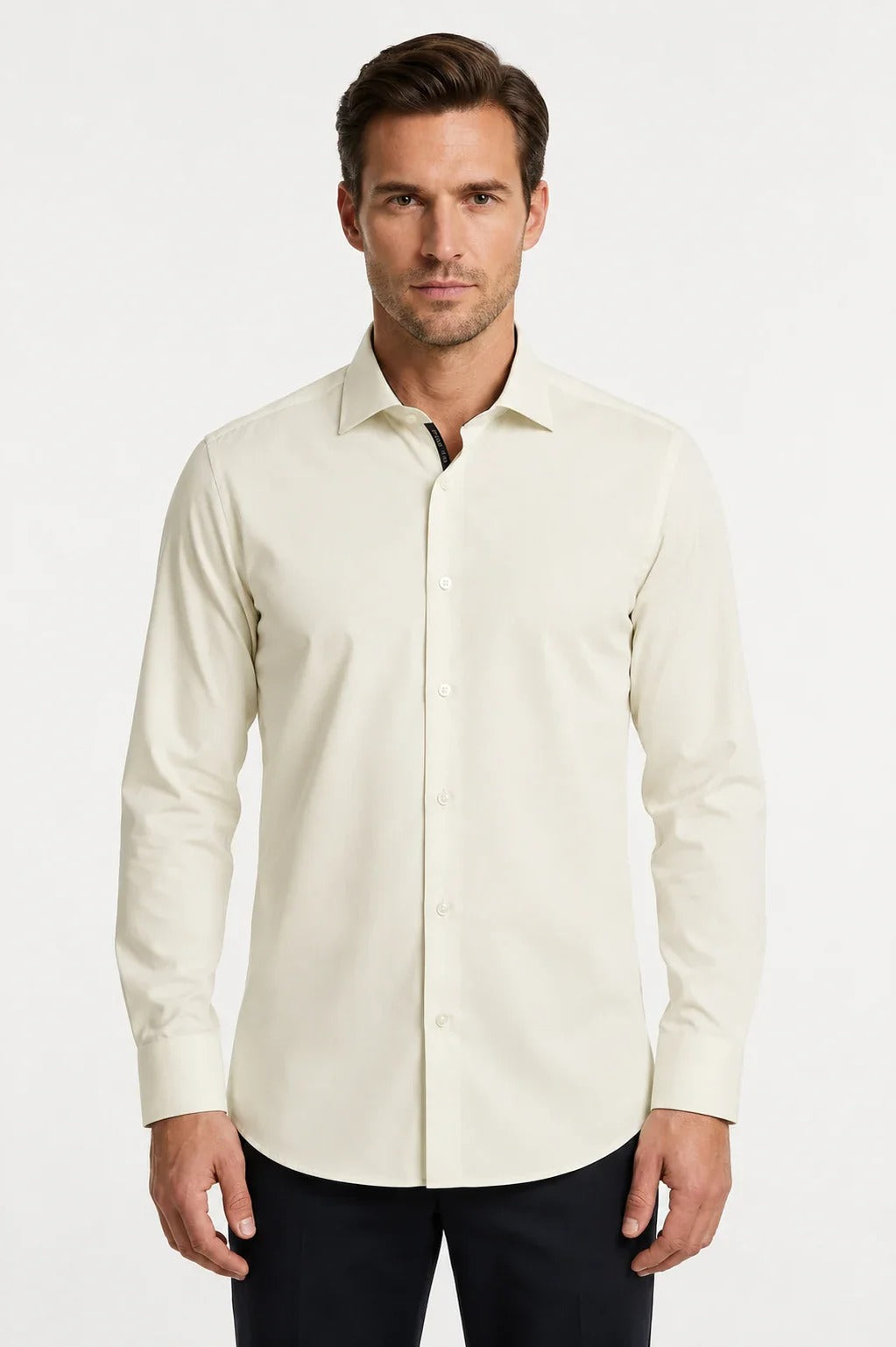 Men's Long Sleeve Button-Down Dress Shirt - Cream