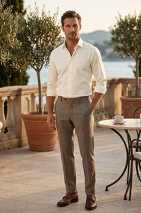 Men's Long Sleeve Button-Down Dress Shirt - Cream