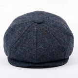 Men's Navy Blue Wool Blend Tweed Newsboy Flat Cap