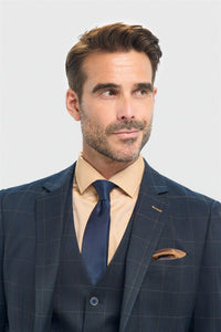 Men's Navy Check Tailored Fit Blazer
