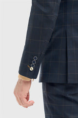 Men's Navy Check Tailored Fit Blazer