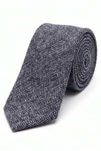 Men’s Navy Herringbone Wool Blend Tweed Tie