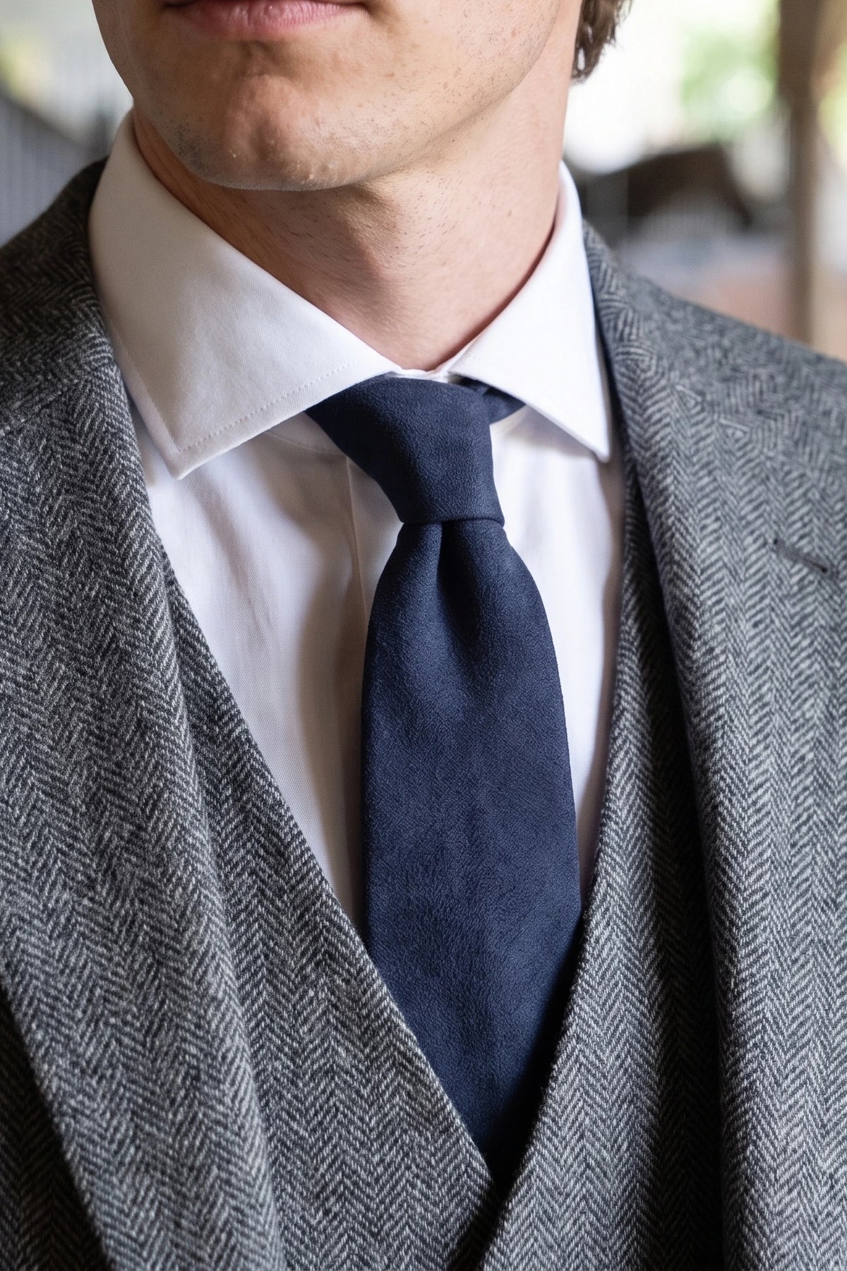 Men’s Navy Suede-Finish Tie