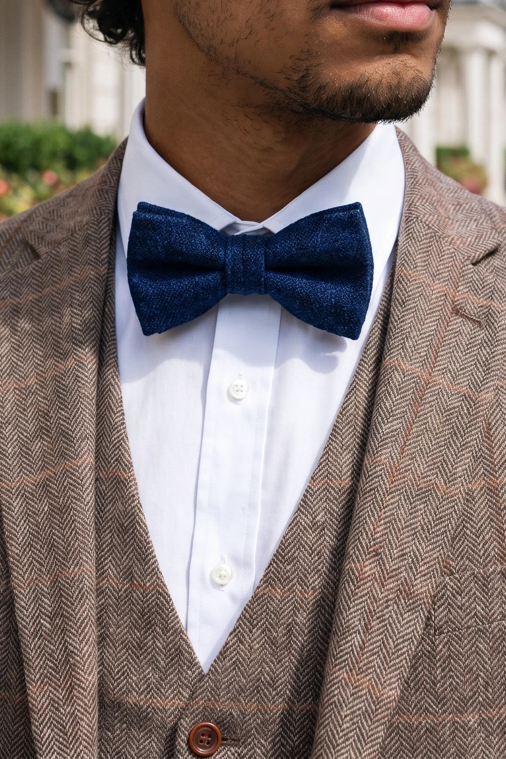 Men’s Navy Tweed Wool Blend Bow Tie