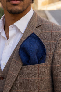 Men’s Navy Tweed Wool Blend Pocket Square