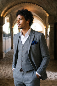 Men’s Navy Tweed Wool Blend Pocket Square