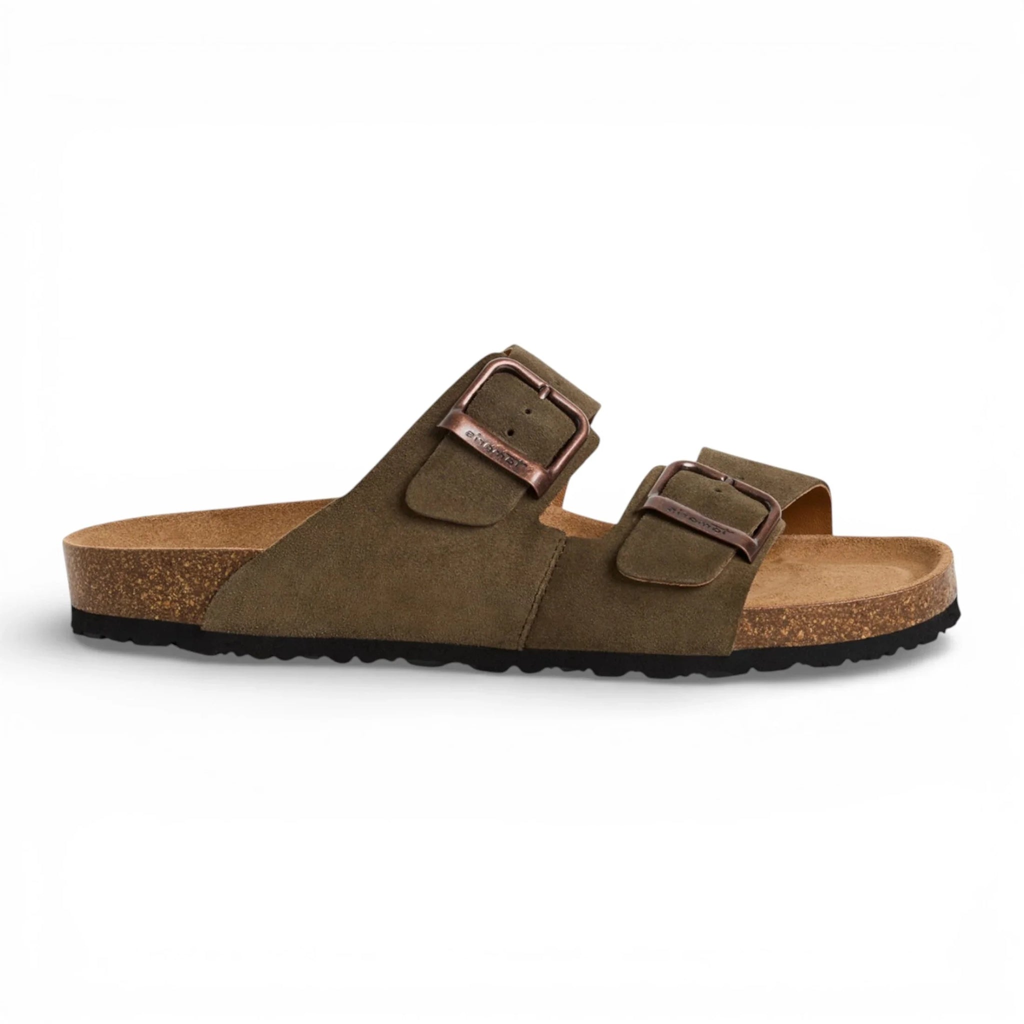 Men's Olive Green Leather Slip-On Footbed Slipper Sandals