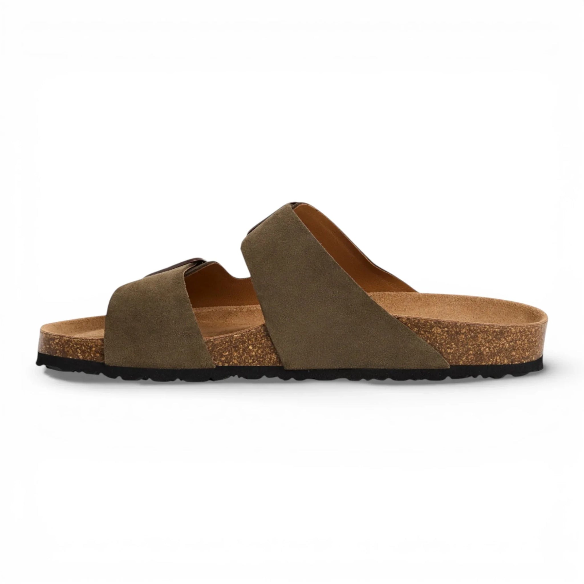Men's Olive Green Leather Slip-On Footbed Slipper Sandals