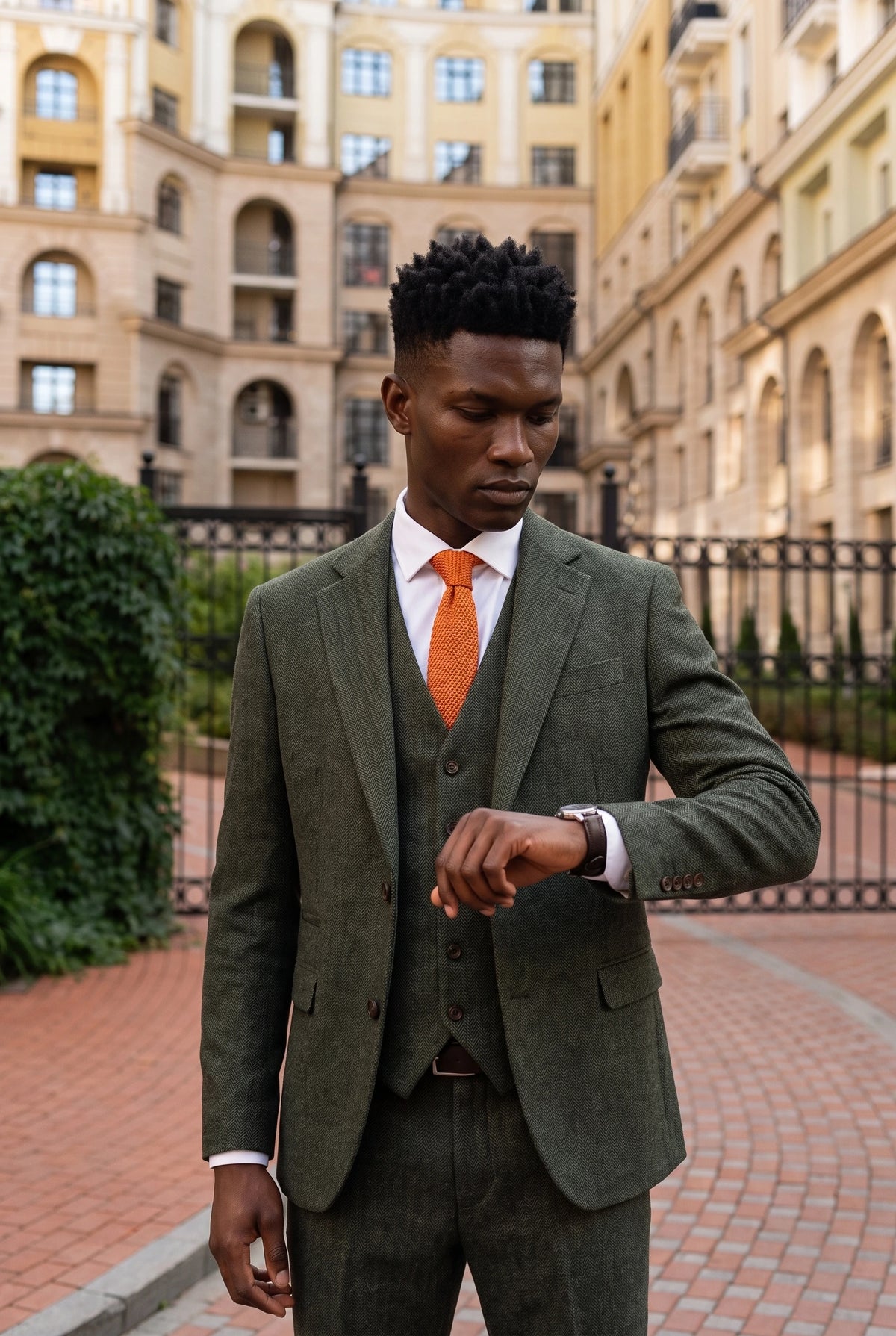 Men’s Orange Knitted Polyester Tie