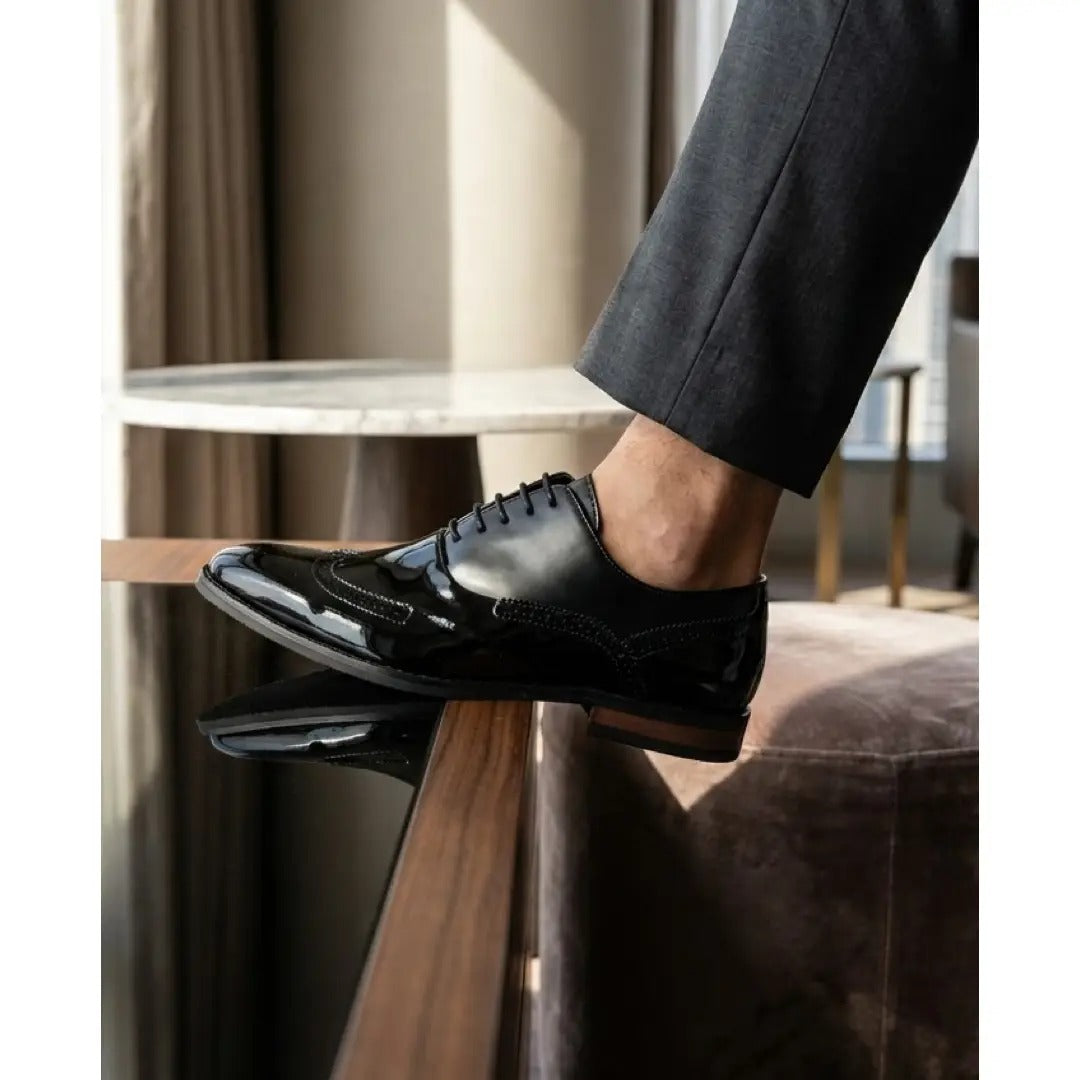 Men's Patent PU Leather Wingtip Oxford Shoes