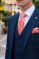 Men’s Peach Tie Set with Pocket Square and Cufflinks