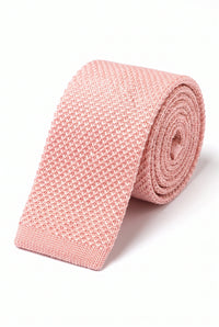 Men’s Pink Knitted Tie with Flat Square End