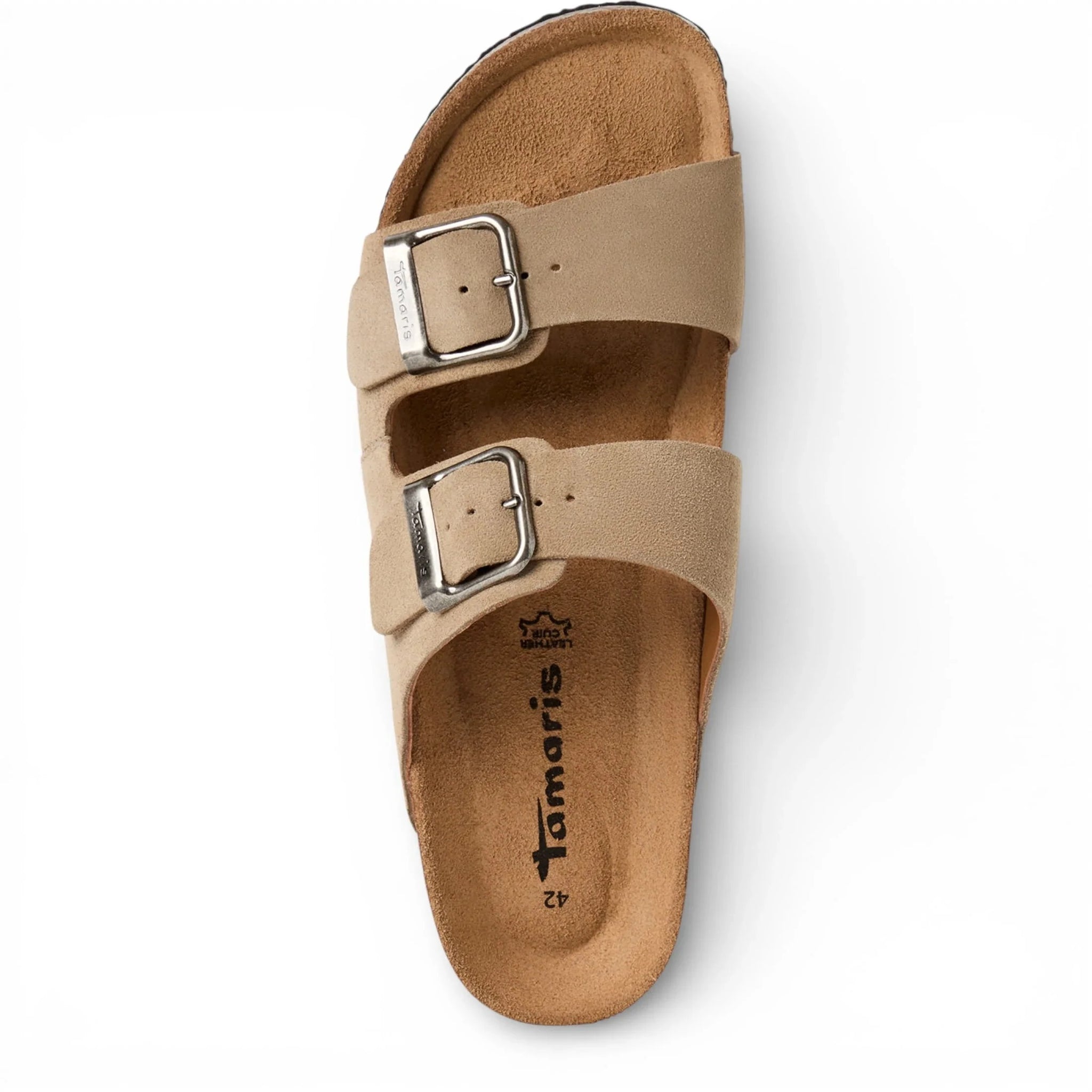 Men's Sand Beige Leather Slip-On Footbed Slipper Sandals