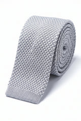 Men’s Silver Knitted Polyester Tie