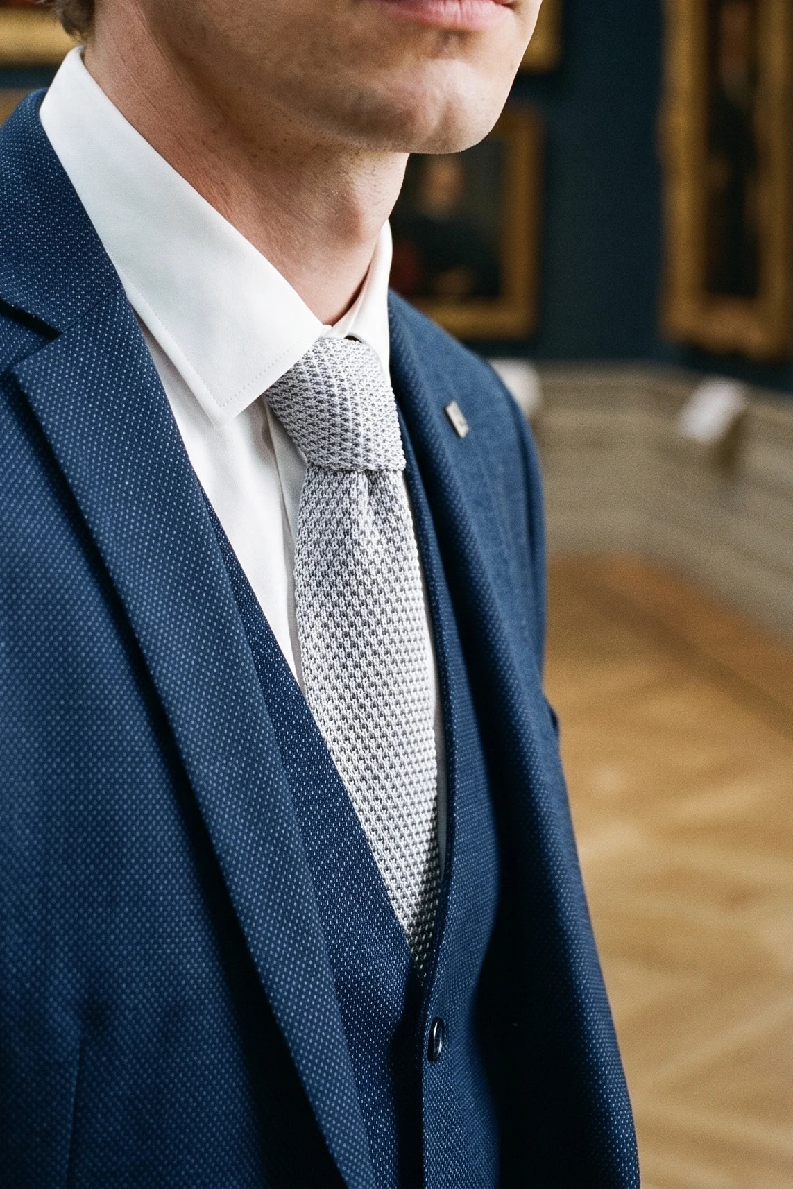 Men’s Silver Knitted Polyester Tie