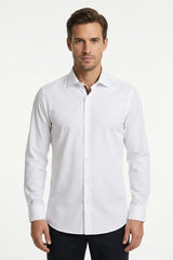 Men's Slim Fit Long Sleeve Button-Down Dress Shirt - White