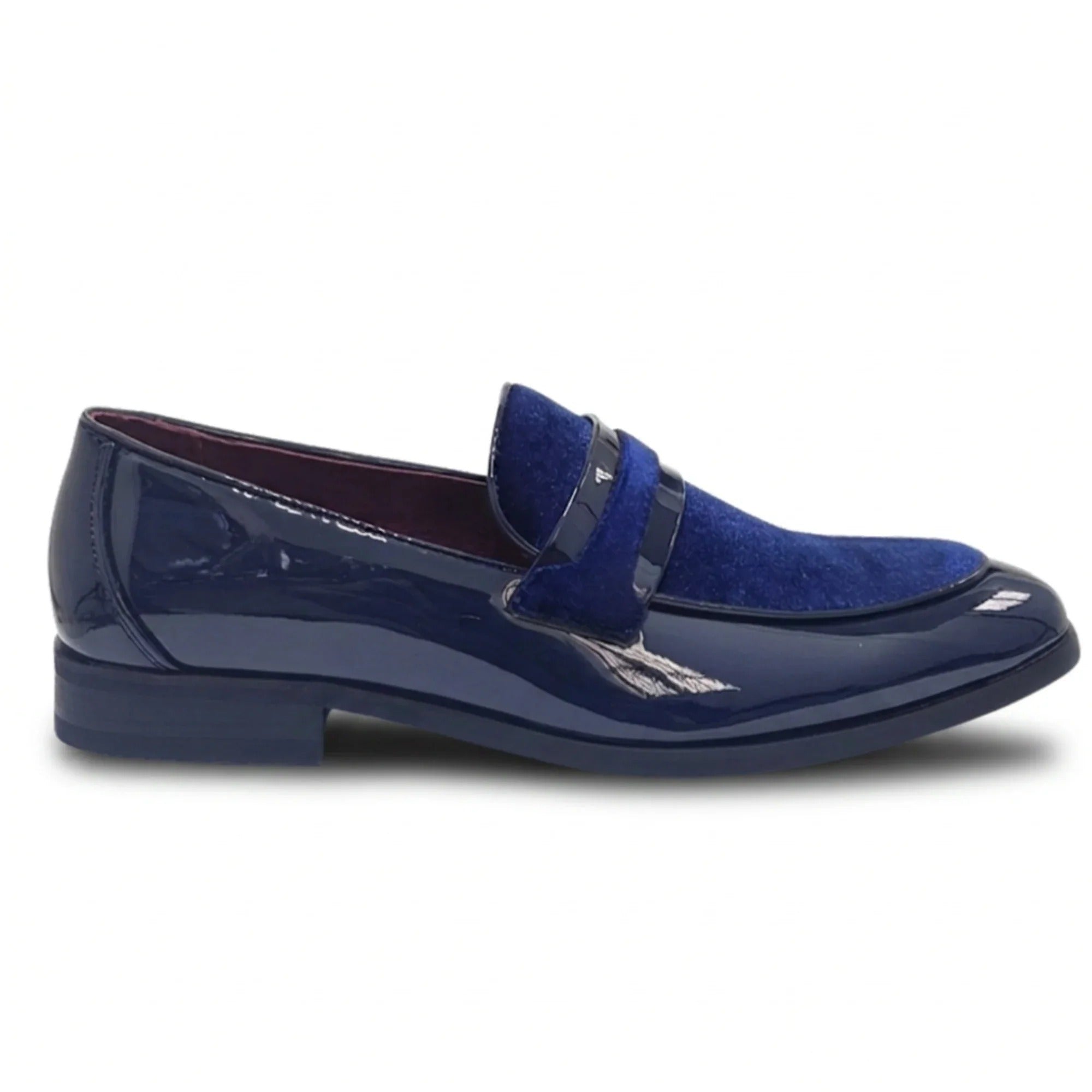 Men's Slip On Vegan Leather Velvet Detailed Patent Loafers