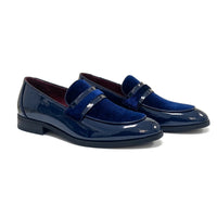 Men's Slip On Vegan Leather Velvet Detailed Patent Loafers