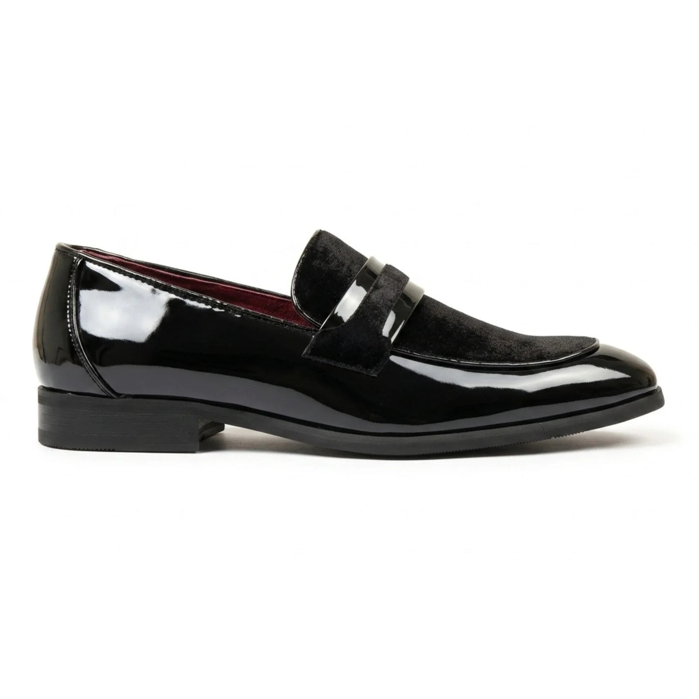 Men's Slip On Vegan Leather Velvet Detailed Patent Loafers