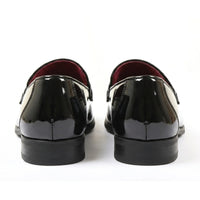 Men's Slip On Vegan Leather Velvet Detailed Patent Loafers