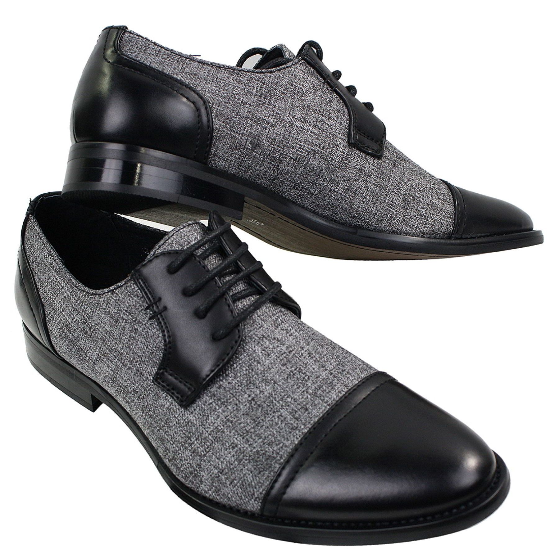 Mens Smart Casual Laced Tweed & Leather Laced Shoes Vintage Retro