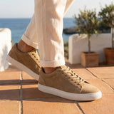 Men's Stone Grey Suede Leather Lace-Up Casual Sneakers