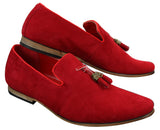 Mens Suede Leather PU Slip On Driving Shoes Loafers Tassel Red Grey Blue Brown Black