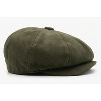 Men's Suede Vintage 8-Panel Classic Gatsby Baker Boy Hat - Olive